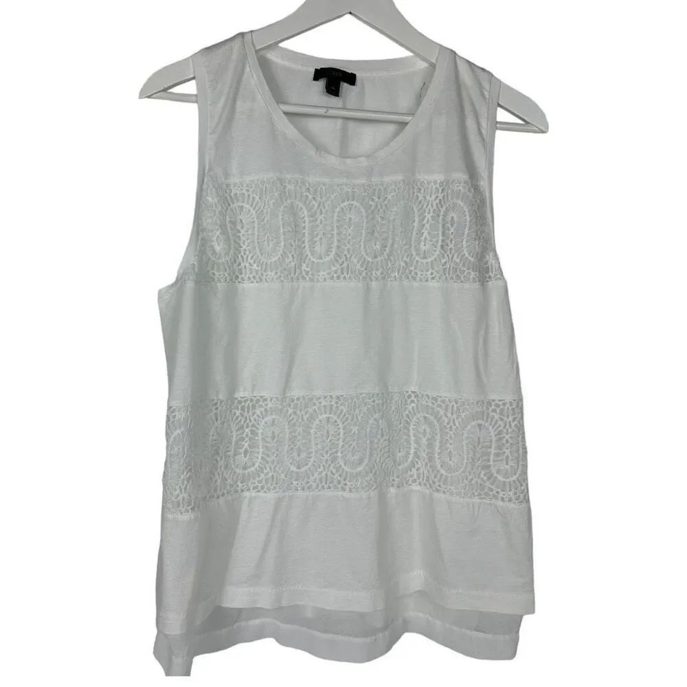 J. Crew White Lace Panel Sleeveless Top size XL